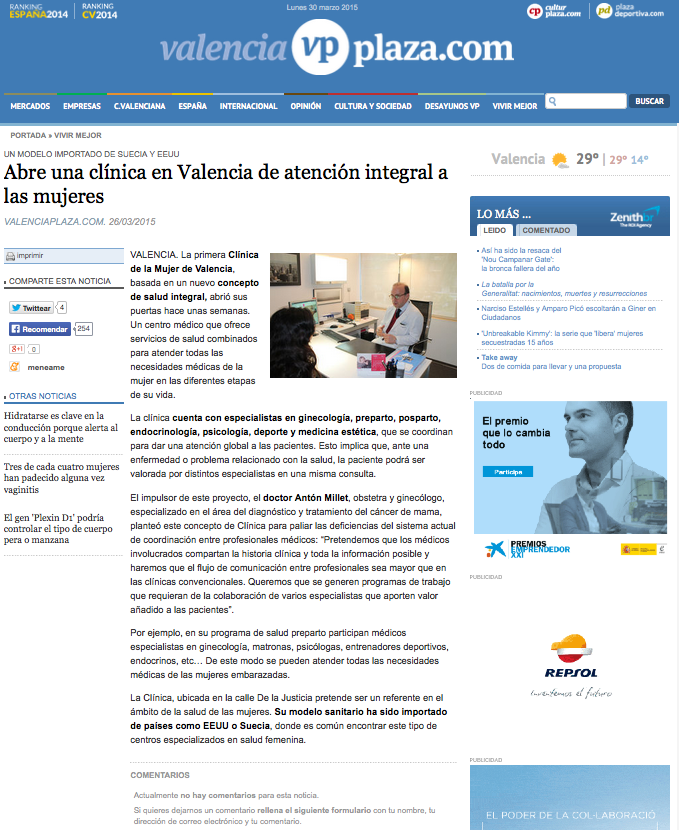 portada clínica de la mujer- Valencia Plaza- 26 de Marzo